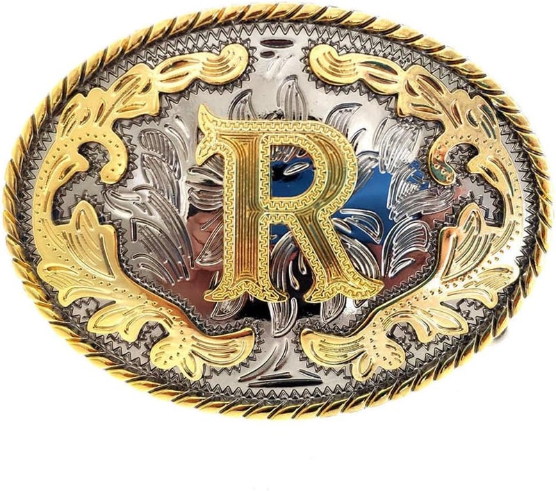 WMG Western Belt Buckle Initial Letters ABCDMRJ to Z Cowboy Belt Buckle, Rodeo Buckles for Men & Women - Image 1